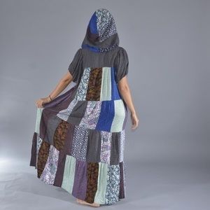 Marisol Boho Hippe Patchwork Hooded Dress